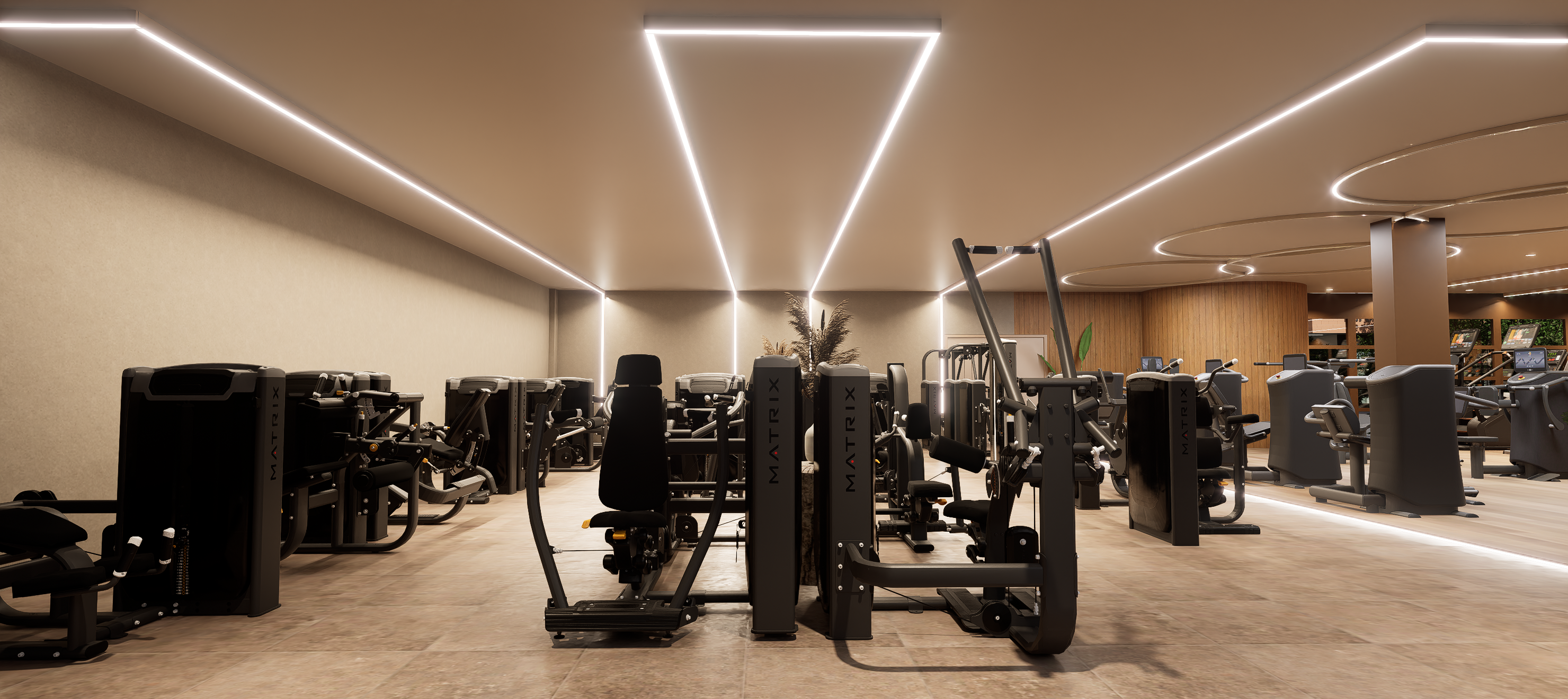 Sportschool interieur met Matrix apparatuur